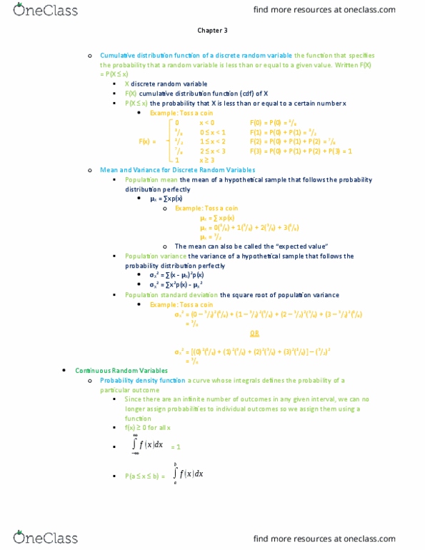 STAT 3460 Lecture Notes - Lecture 3: Cumulative Distribution Function, Random Variable, Standard Deviation thumbnail