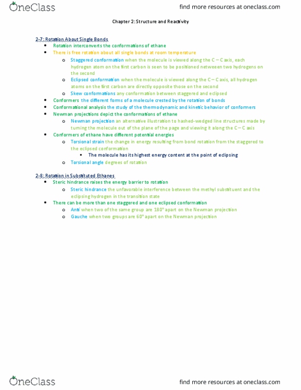 CHEM 2510 Lecture Notes - Lecture 5: Staggered Conformation, Eclipsed Conformation, Newman Projection thumbnail