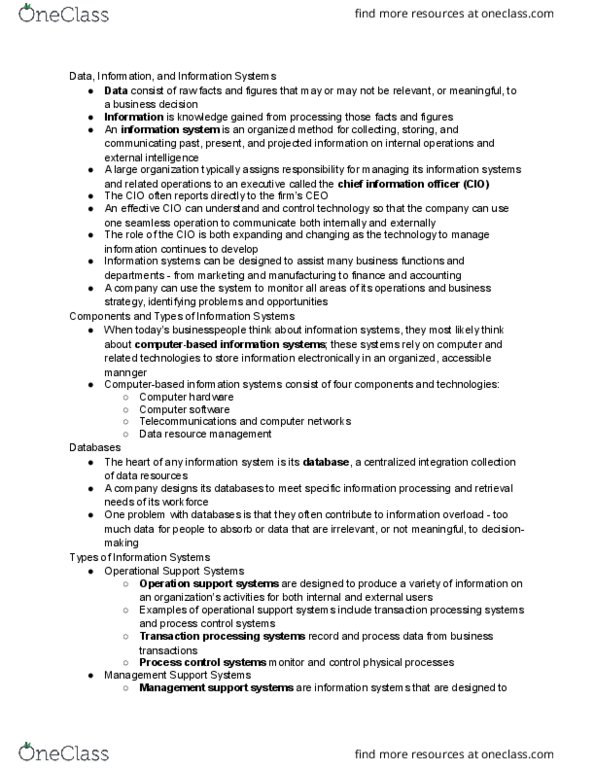 RSM100Y1 Chapter Notes - Chapter 14: Operations Support System, Decision Support System, Midrange Computer thumbnail