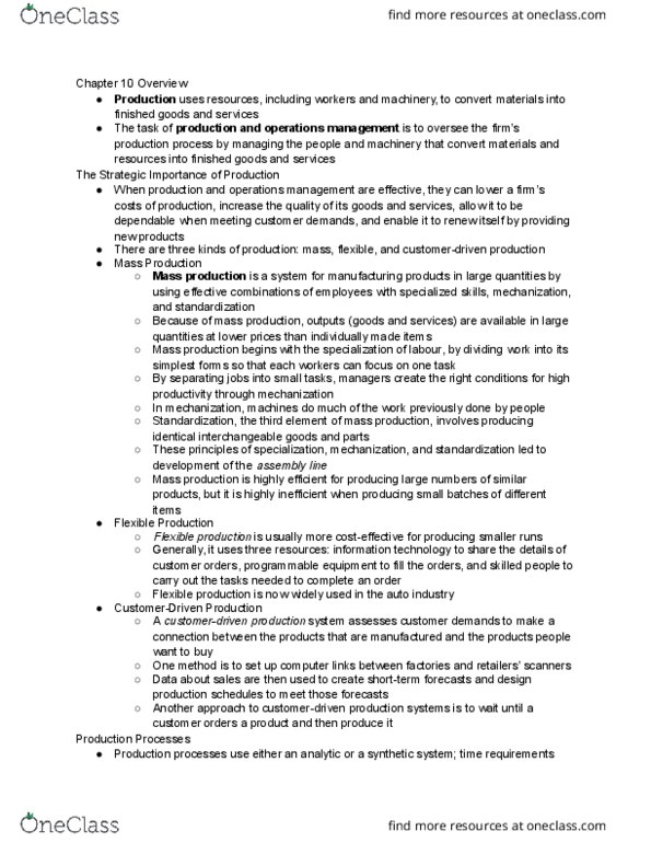 RSM100Y1 Chapter Notes - Chapter 10: Flexible Manufacturing System, Mass Production, Operations Management thumbnail