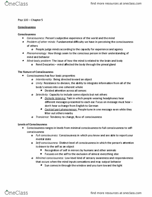 PSYC 100 Lecture Notes - Lecture 5: Circadian Rhythm, Seasonal Affective Disorder, Pineal Gland thumbnail