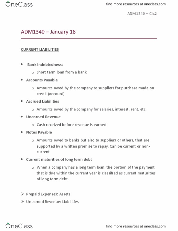 ADM 1340 Lecture Notes - Lecture 10: Accounts Payable, Deferral, Deferred Income thumbnail