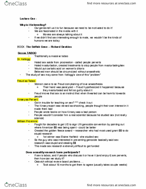 PSYCH 3AC3 Lecture Notes - Lecture 1: French Kiss, Richard Dawkins thumbnail