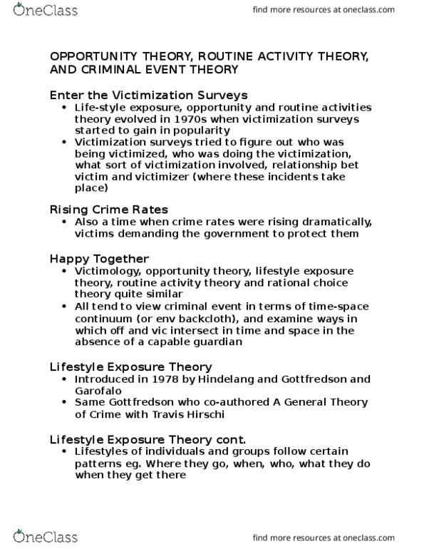 CRIM 101 Lecture Notes - Lecture 7: Routine Activity Theory, Travis Hirschi, Victimology thumbnail