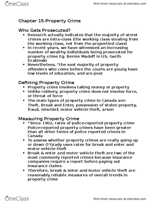 CRIM 101 Lecture Notes - Lecture 11: Motor Vehicle Theft, Bernard Madoff, Property Crime thumbnail