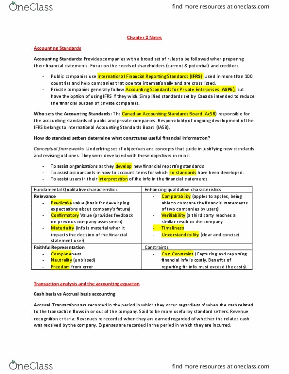 BUS 251 Chapter Notes - Chapter 2: International Accounting Standards Board, International Financial Reporting Standards, Accounting Equation thumbnail