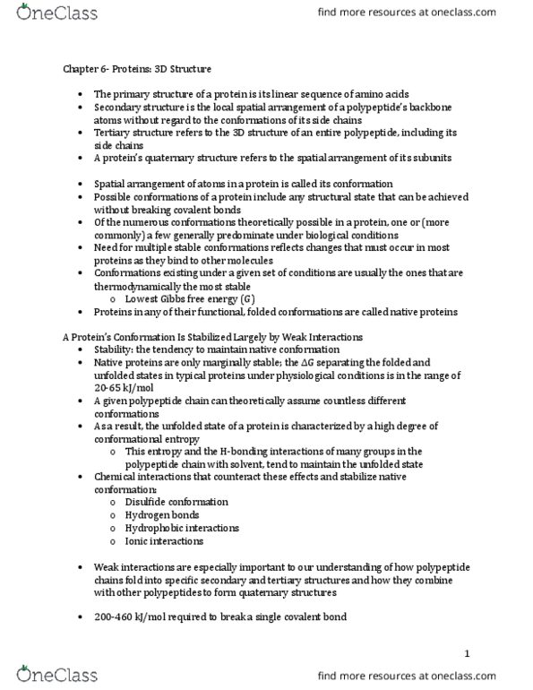 BIOC 2010 Chapter Notes - Chapter 6: Protein Secondary Structure, Ramachandran Plot, Conformational Entropy thumbnail