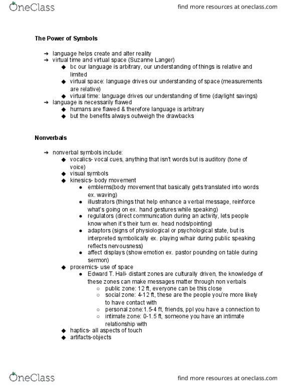 COM CO 101 Lecture Notes - Lecture 3: Susanne Langer, Kinesics, Paralanguage thumbnail