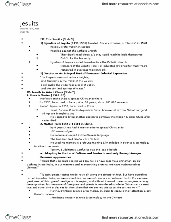 HST 112 Lecture Notes - Lecture 3: Claudio Acquaviva, Francis Xavier, Ming Dynasty thumbnail