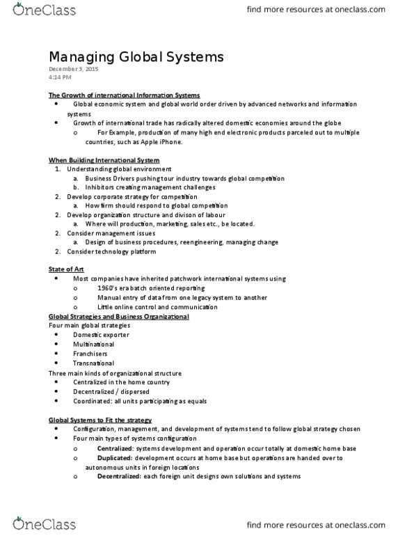 ITM 102 Lecture Notes - Lecture 12: Legacy System, Comparative Advantage, Capital Budgeting thumbnail