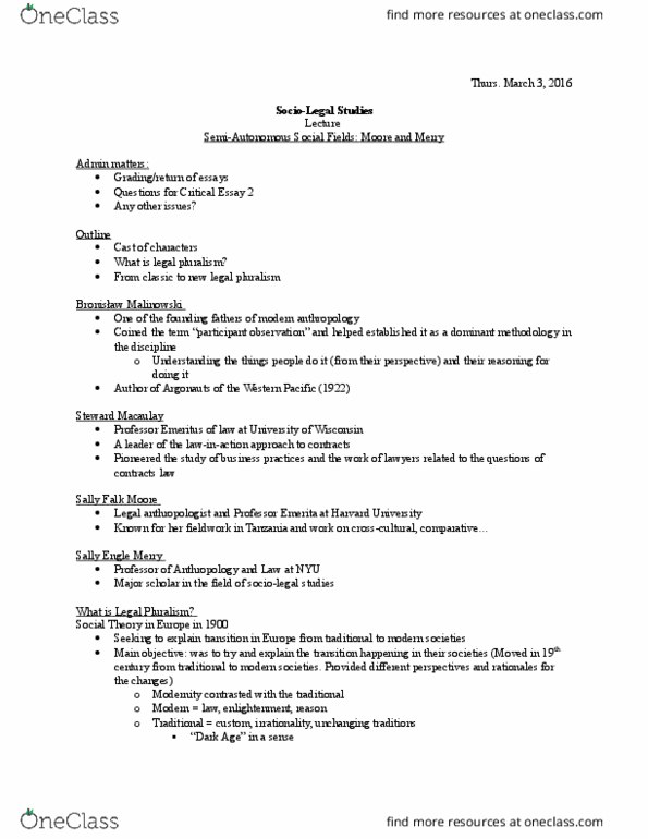 SOSC 3375 Lecture Notes - Lecture 8: Trobriand Islands, Participant Observation, Dense Set thumbnail