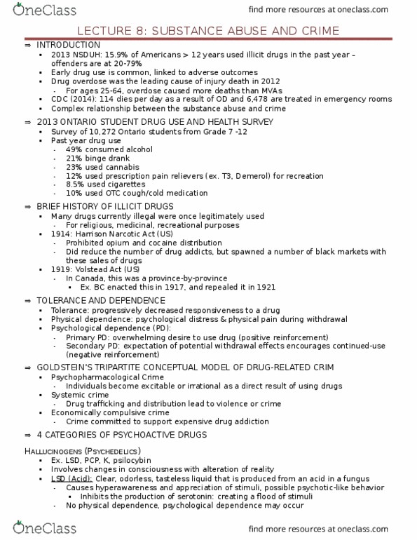 CRIM 103 Lecture Notes - Lecture 8: Drug Overdose, Veterinary Medicine, Volstead Act thumbnail