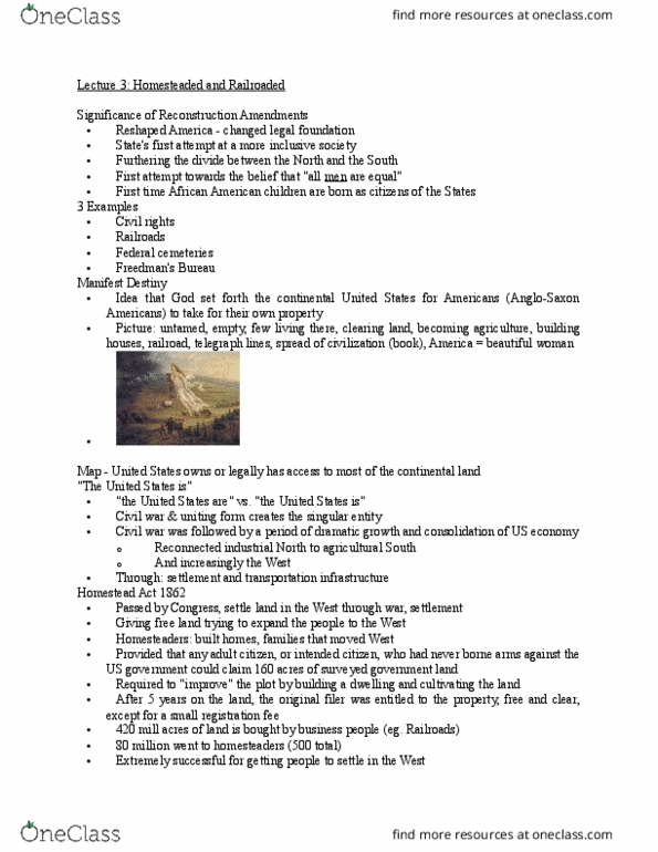 HIST 221 Lecture Notes - Lecture 3: Pacific Railroad Acts, Homestead Acts, Exodusters thumbnail