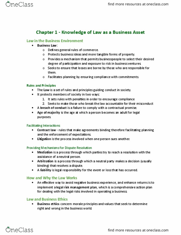 MCS 3040 Chapter Notes - Chapter 1: Business Ethics thumbnail