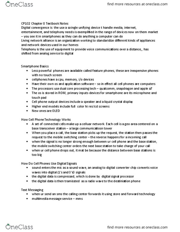 CP102 Lecture Notes - Lecture 8: Federal Communications Commission, Digital Signal Processor, Base Transceiver Station thumbnail