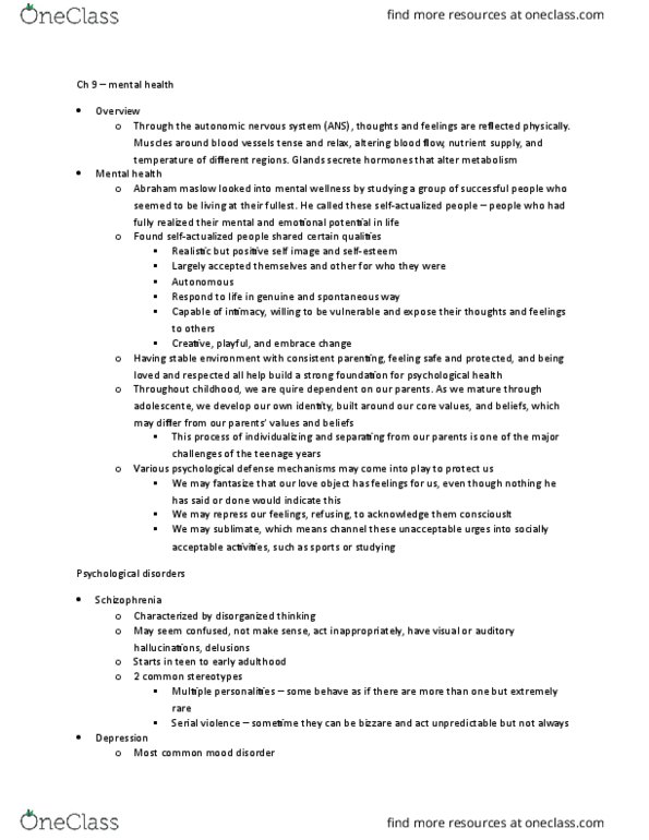 BPK 140 Chapter Notes - Chapter 9: Social Anxiety Disorder, Major Depressive Disorder, Panic Disorder thumbnail