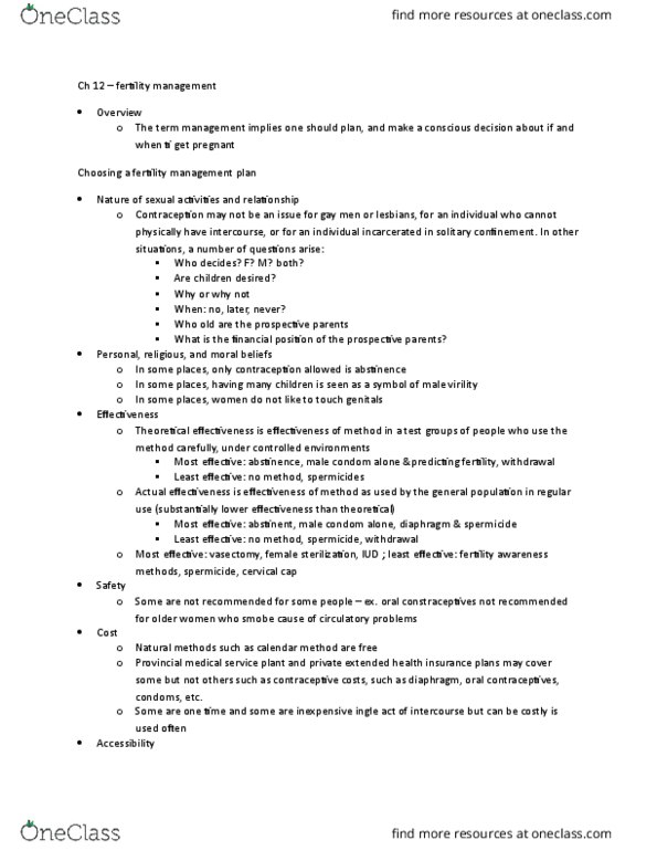 BPK 140 Chapter Notes - Chapter 12: Combined Oral Contraceptive Pill, Dysmenorrhea, Cervical Cap thumbnail