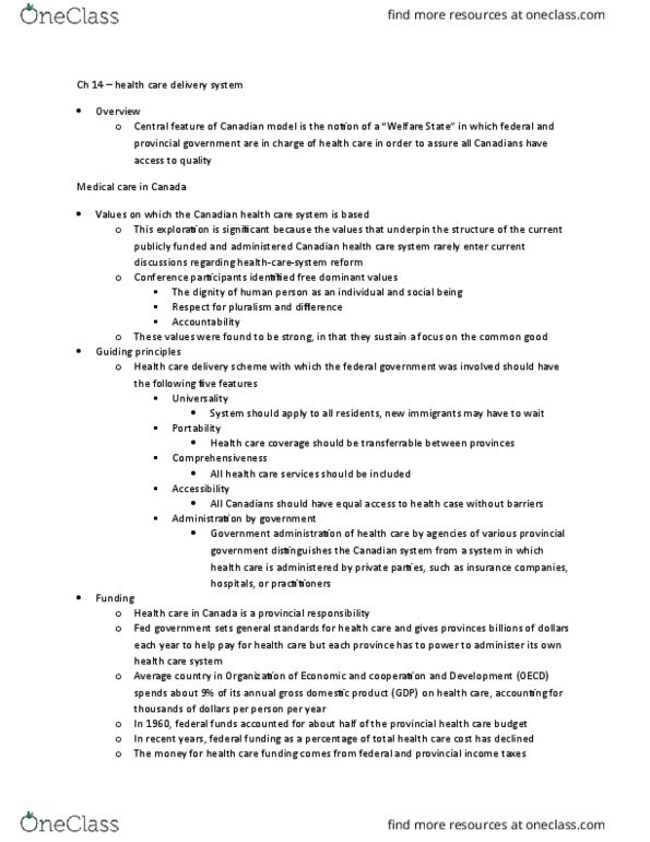 BPK 140 Chapter Notes - Chapter 14: Health Care In Canada, Medical Services Plan Of British Columbia, Doctors Of Bc thumbnail