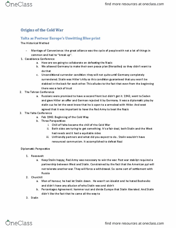 HIS 1111 Lecture Notes - Lecture 4: Casablanca Conference, Unconditional Surrender, Percentages Agreement thumbnail