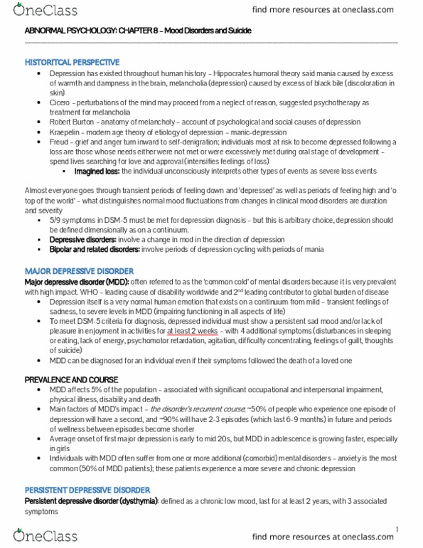 PSY240H1 Chapter 8: Abnormal Psychology - Chapter 8 thumbnail