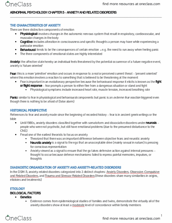 PSY240H1 Chapter Notes - Chapter 5: Panic Attack, Generalized Anxiety Disorder, Panic Disorder thumbnail