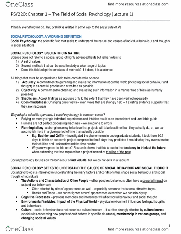 PSY220H1 Chapter Notes - Chapter 1: Heredity, Social Neuroscience, Visible Minority thumbnail