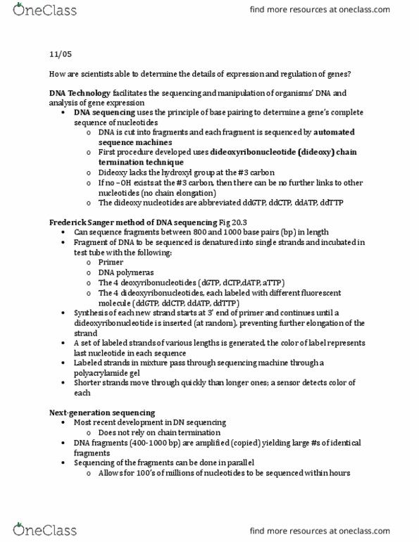 01:119:115 Lecture Notes - Lecture 13: Molecular Cloning, Polyacrylamide Gel Electrophoresis, Frederick Sanger thumbnail
