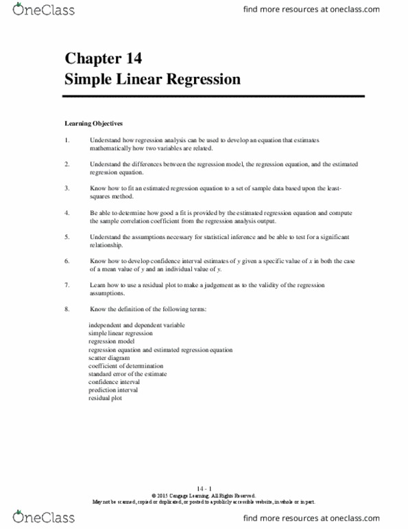 33:136:385 Chapter Notes - Chapter 14: Simple Linear Regression, Cengage Learning, Scatter Plot thumbnail