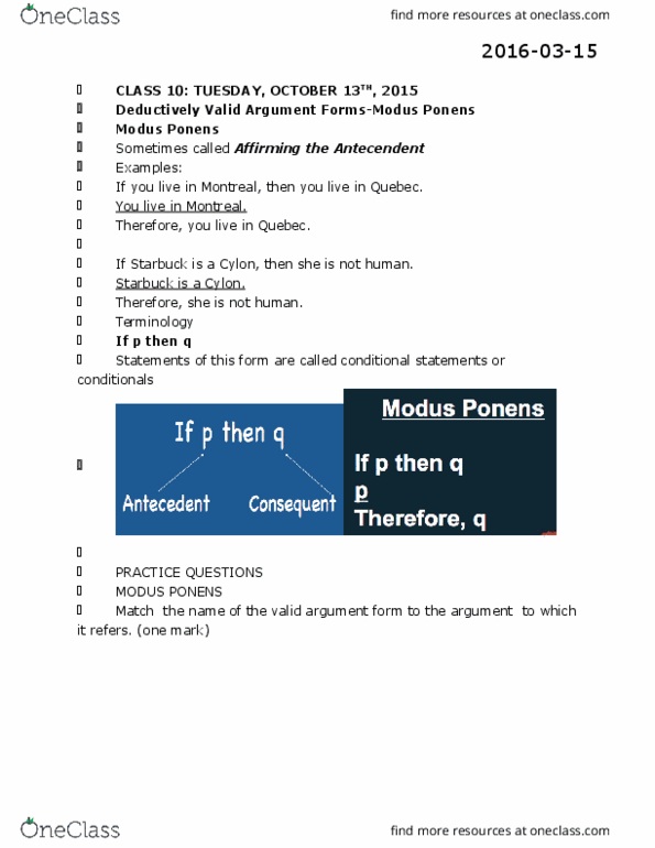 PHI 1101 Lecture Notes - Lecture 10: Modus Ponens, Thrasymachus, Logical Form thumbnail