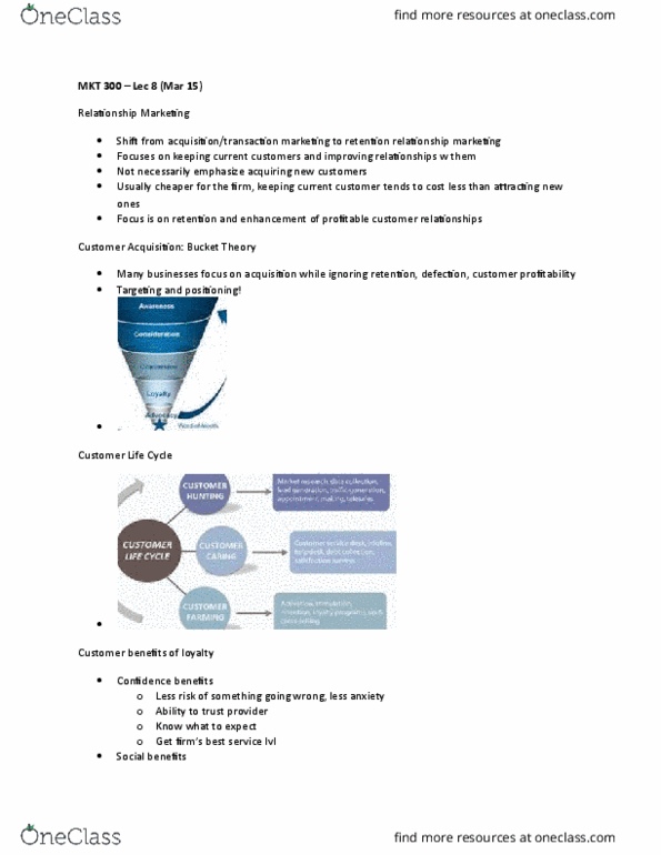 MKT 300 Lecture Notes - Lecture 8: Customer Retention, Relationship Marketing, Employee Retention thumbnail