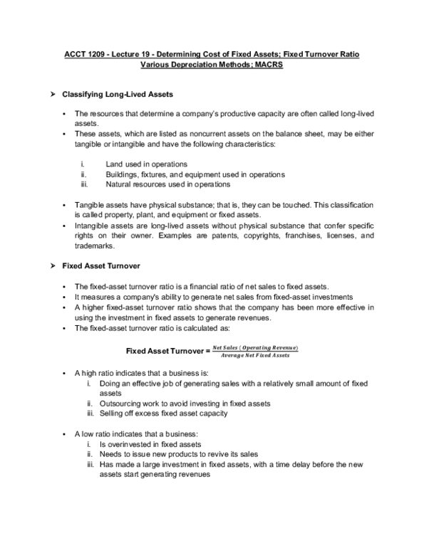 ACCT 1209 Lecture Notes - Lecture 19: Fixed Asset, Macrs, Financial Ratio thumbnail