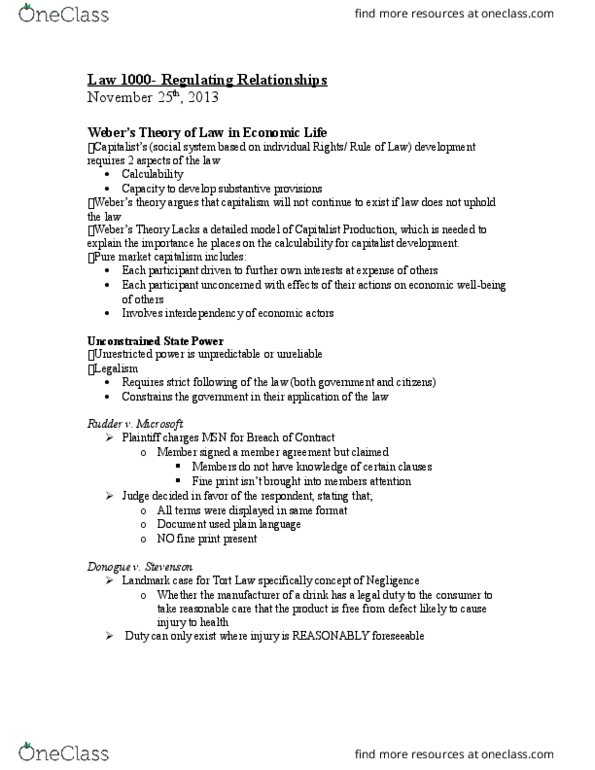 LAWS 1000 Lecture Notes - Lecture 1: Fine Print, Lists Of Landmark Court Decisions thumbnail