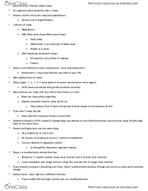 BIOLOGY 3UU3 Lecture Notes - Lecture 4: Rapid Eye Movement Sleep, Dasyuridae, Mitochondrial Biogenesis thumbnail