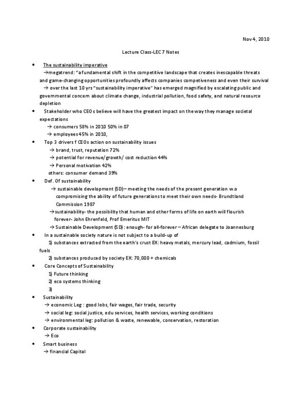 ENV100H1 Chapter Notes -Corporate Sustainability, Human Capital, Natural Capital thumbnail