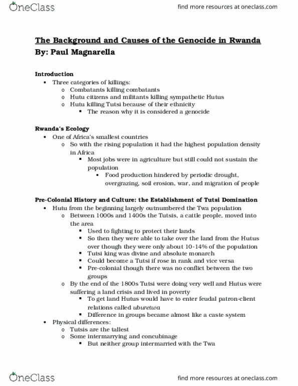 POSC311 Chapter Notes - Chapter 1: Hutu Power, Tutsi, Hutu thumbnail