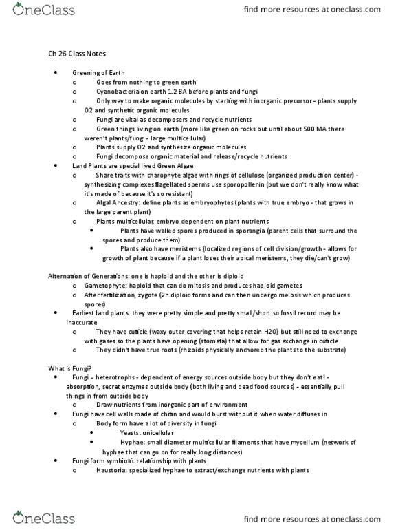 BIO 124 Lecture Notes - Lecture 20: Mycelium, Zygomycota, Sexual Reproduction thumbnail