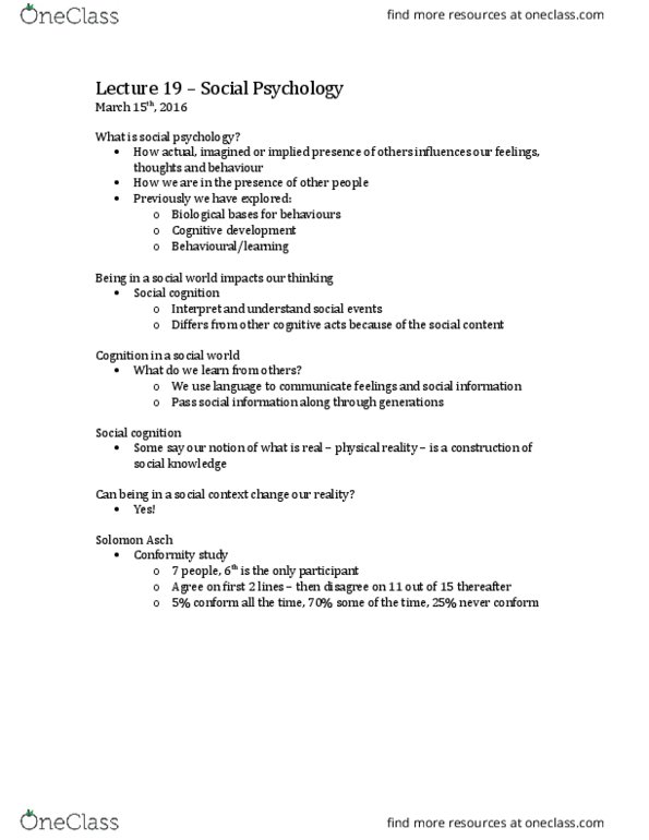 PS102 Lecture Notes - Lecture 19: Refugees Of The Syrian Civil War, Solomon Asch, Cognitive Dissonance thumbnail