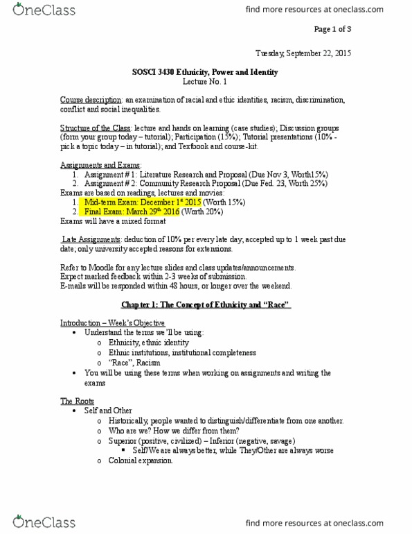 SOCI 3430 Lecture Notes - Lecture 1: Moodle, The Roots, Social Stratification thumbnail