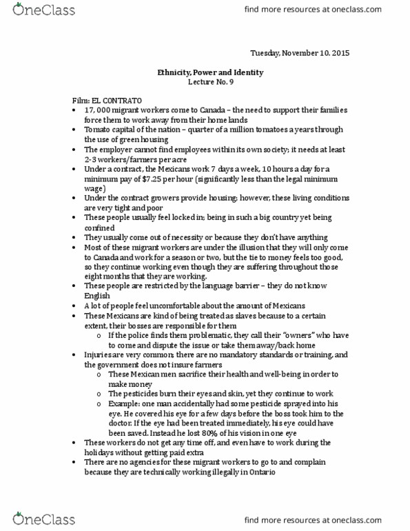 SOCI 3430 Lecture Notes - Lecture 8: Indentured Servant, Advanced Capitalism, Big Country thumbnail