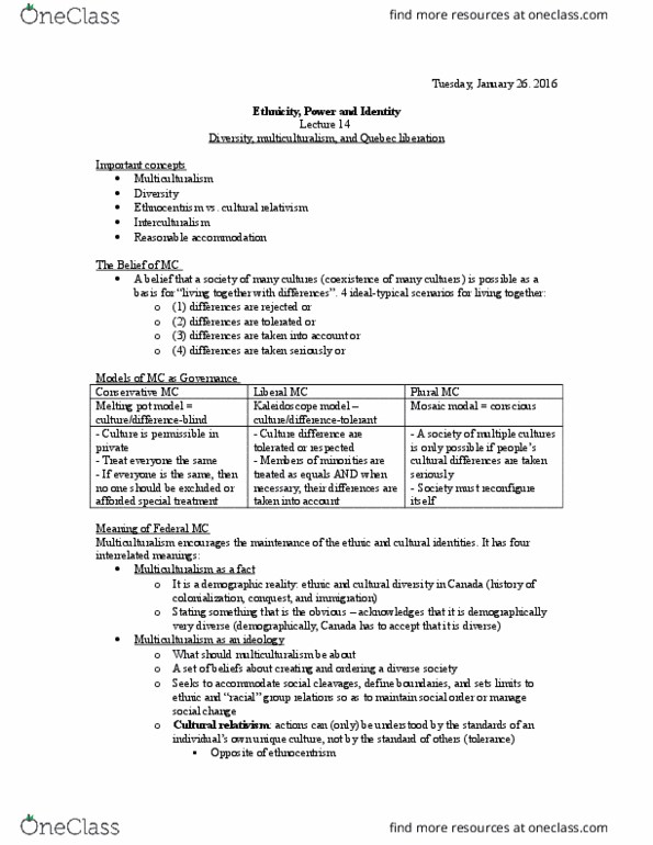 SOCI 3430 Lecture Notes - Lecture 14: Cultural Relativism, Melting Pot, Clitoridectomy thumbnail