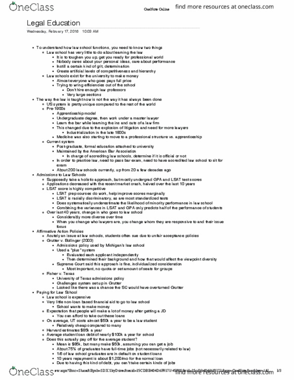 PSCI 4396 Lecture Notes - Lecture 14: Law School Admission Test, Grutter V. Bollinger, Microsoft Onenote thumbnail