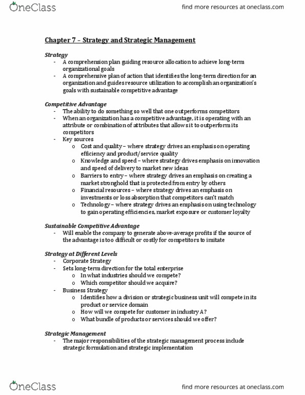 GMS 200 Chapter Notes - Chapter 7: Strategic Business Unit, Strategic Management, Total Quality Management thumbnail