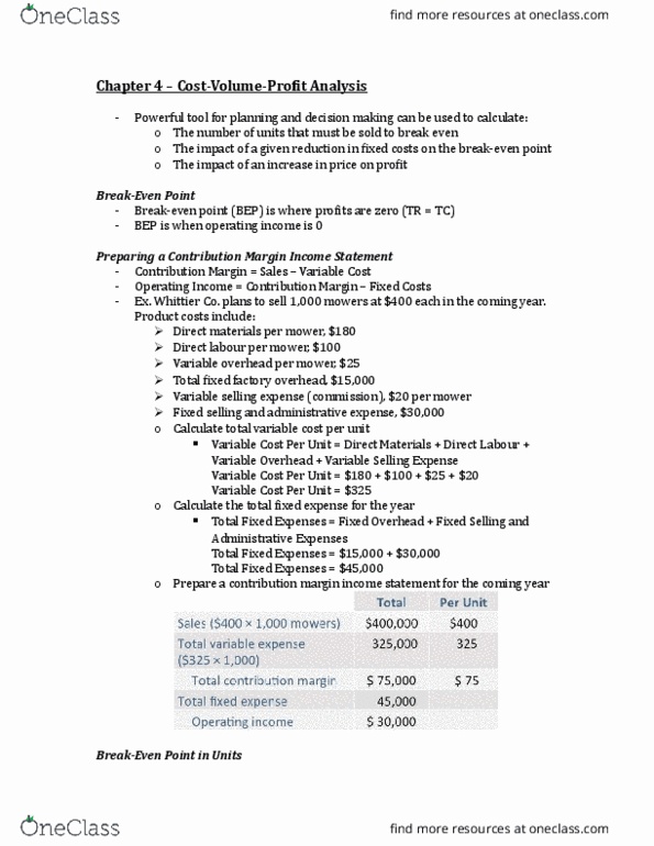 ACC 406 Lecture Notes - Lecture 3: Contribution Margin, Earnings Before Interest And Taxes, Fixed Cost thumbnail