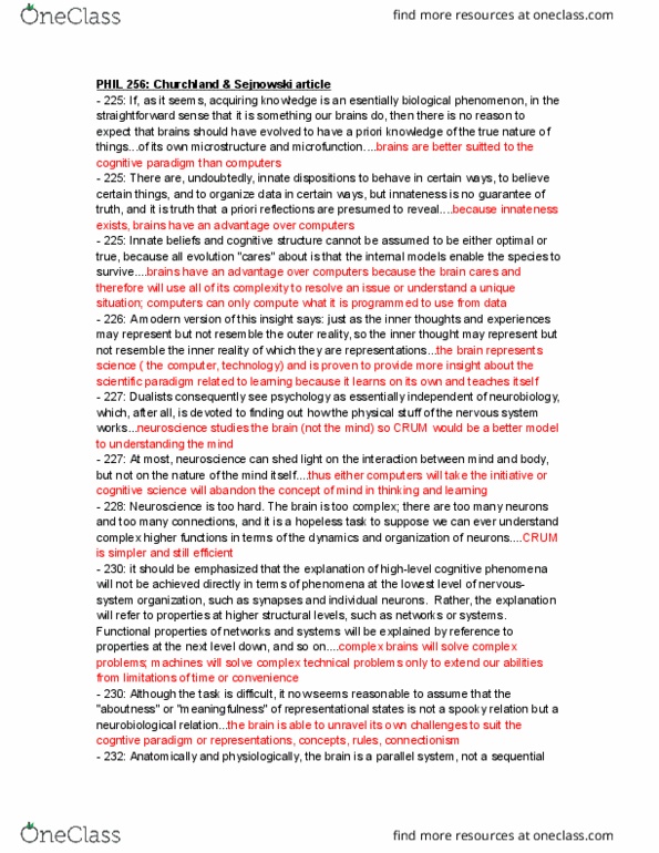 PHIL256 Lecture Notes - Lecture 7: Terry Sejnowski, Microstructure, Fault Tolerance thumbnail