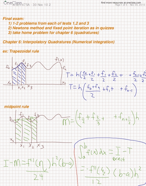 MATH 475A Lecture Notes - Lecture 7: Riemann Sum, Numerical Integration, Legendre Polynomials thumbnail