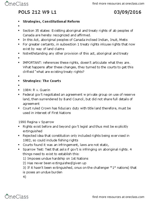 POLS 212 Lecture Notes - Lecture 14: Fiduciary, Natural Resource, Meech Lake Accord thumbnail