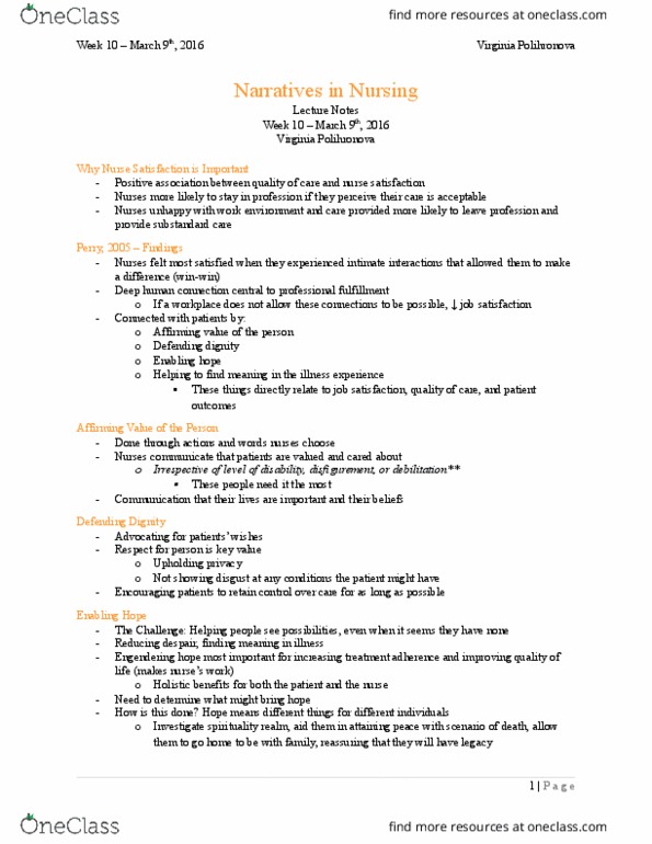 Nursing 1170A/B Lecture Notes - Lecture 10: Job Satisfaction, Deeper Understanding, Analytic Reasoning thumbnail