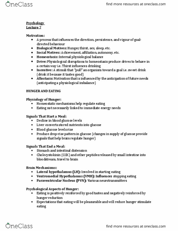 PSYC 1000 Lecture Notes - Lecture 7: Vasocongestion, Lateral Hypothalamus, Genital Stage thumbnail