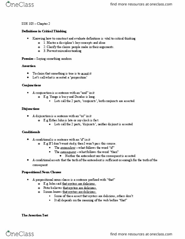 SSH 105 Lecture Notes - Lecture 2: Dependent Clause, Apple Pie, Chocolate Cake thumbnail