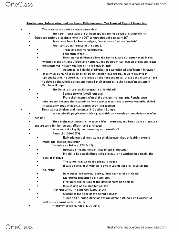 KP141 Lecture Notes - Lecture 15: Erasmus, John Calvin, Petrarch thumbnail